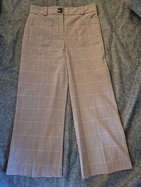 Mango Brown Plaid Wide-Leg Pants